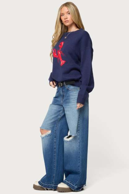 Don't Be Shellfish Knit Sweater - NAVY