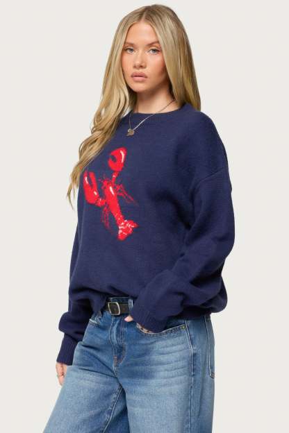 Don't Be Shellfish Knit Sweater - NAVY