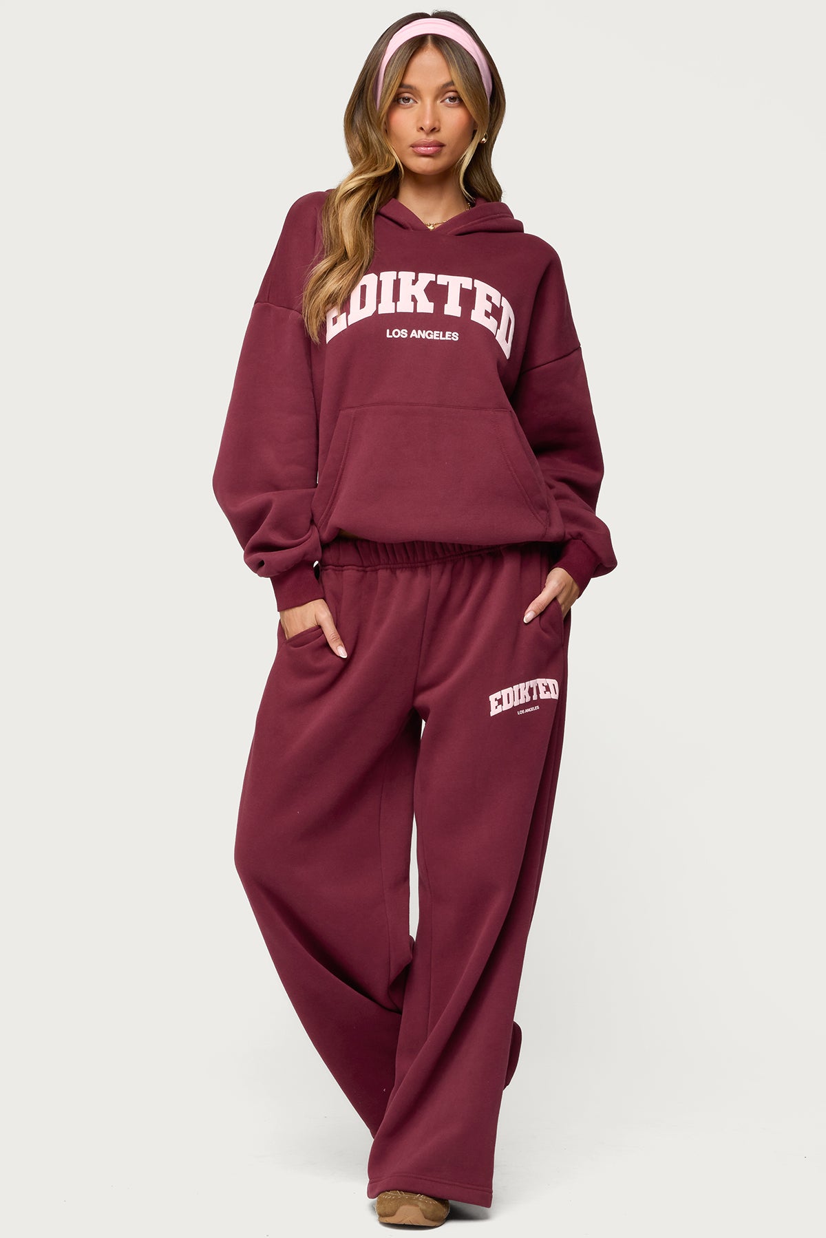 Edikted LA Sweatpants - BURGUNDY