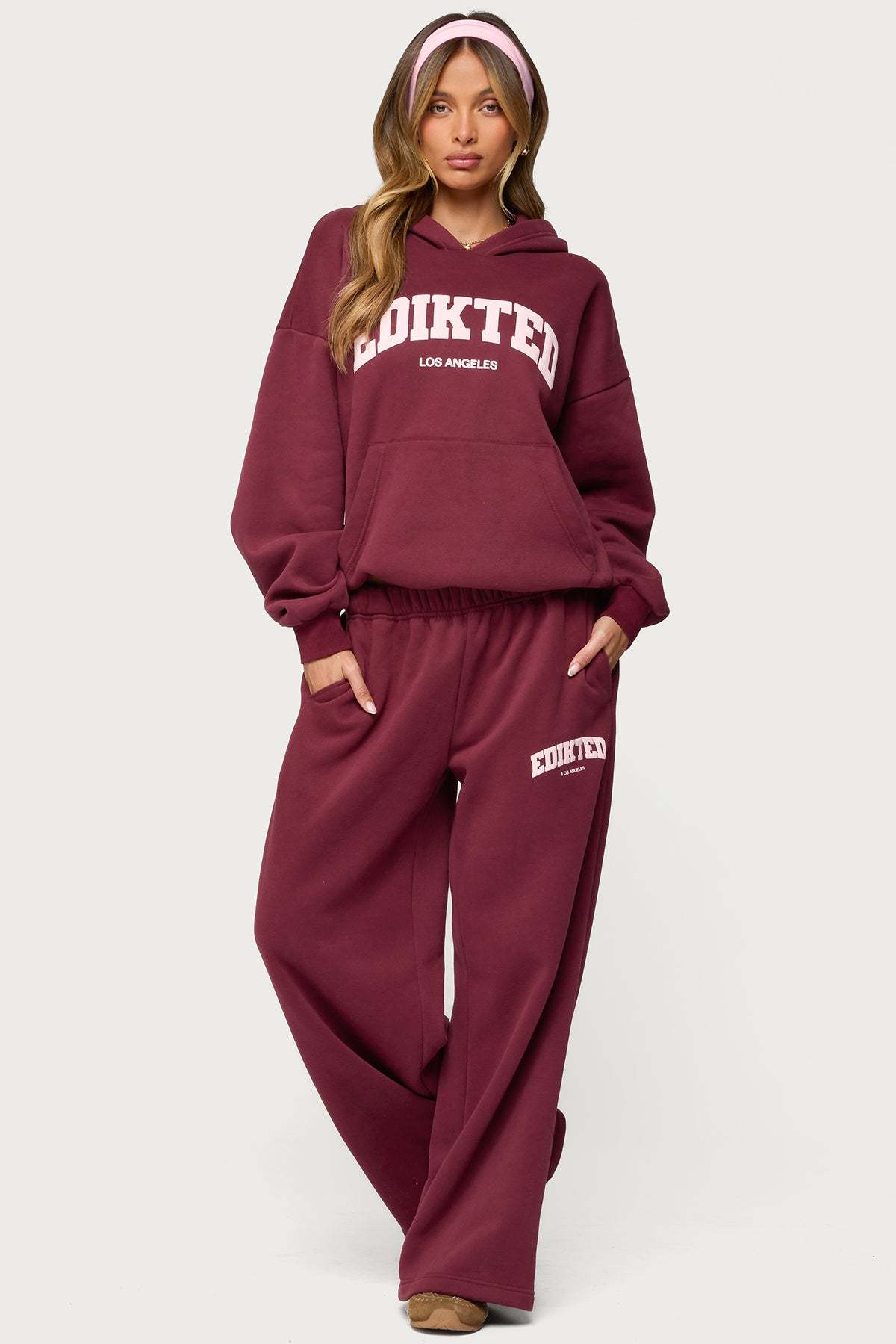 Edikted LA Sweatpants - BURGUNDY