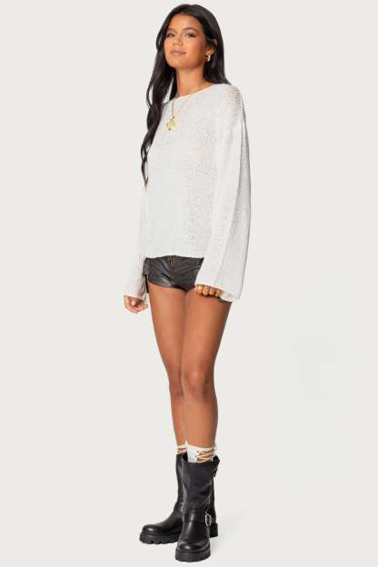 Drop Shoulder Light Knit Sweater - WHITE