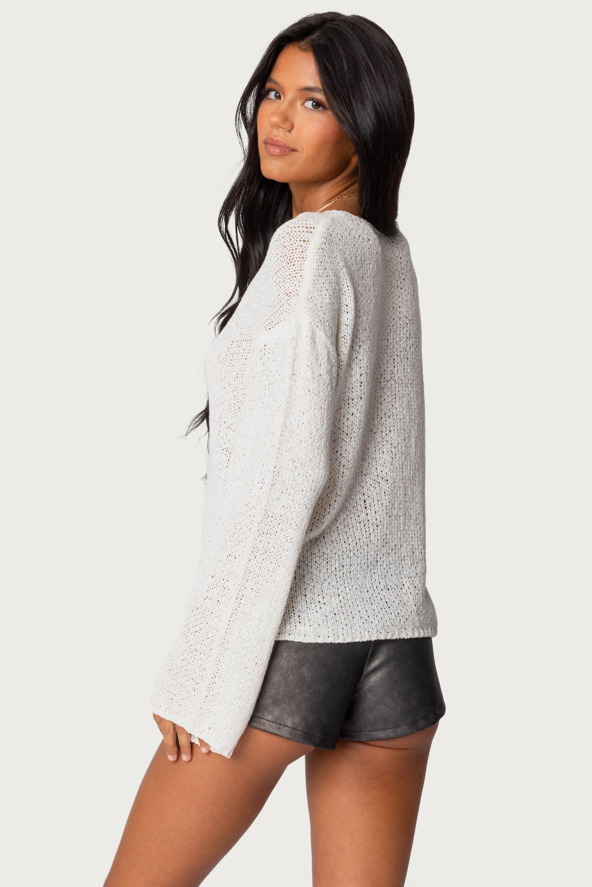 Drop Shoulder Light Knit Sweater - WHITE