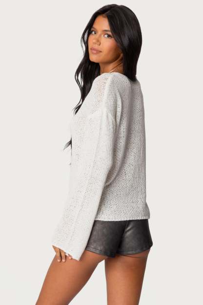 Drop Shoulder Light Knit Sweater - WHITE