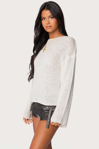 Drop Shoulder Light Knit Sweater - WHITE