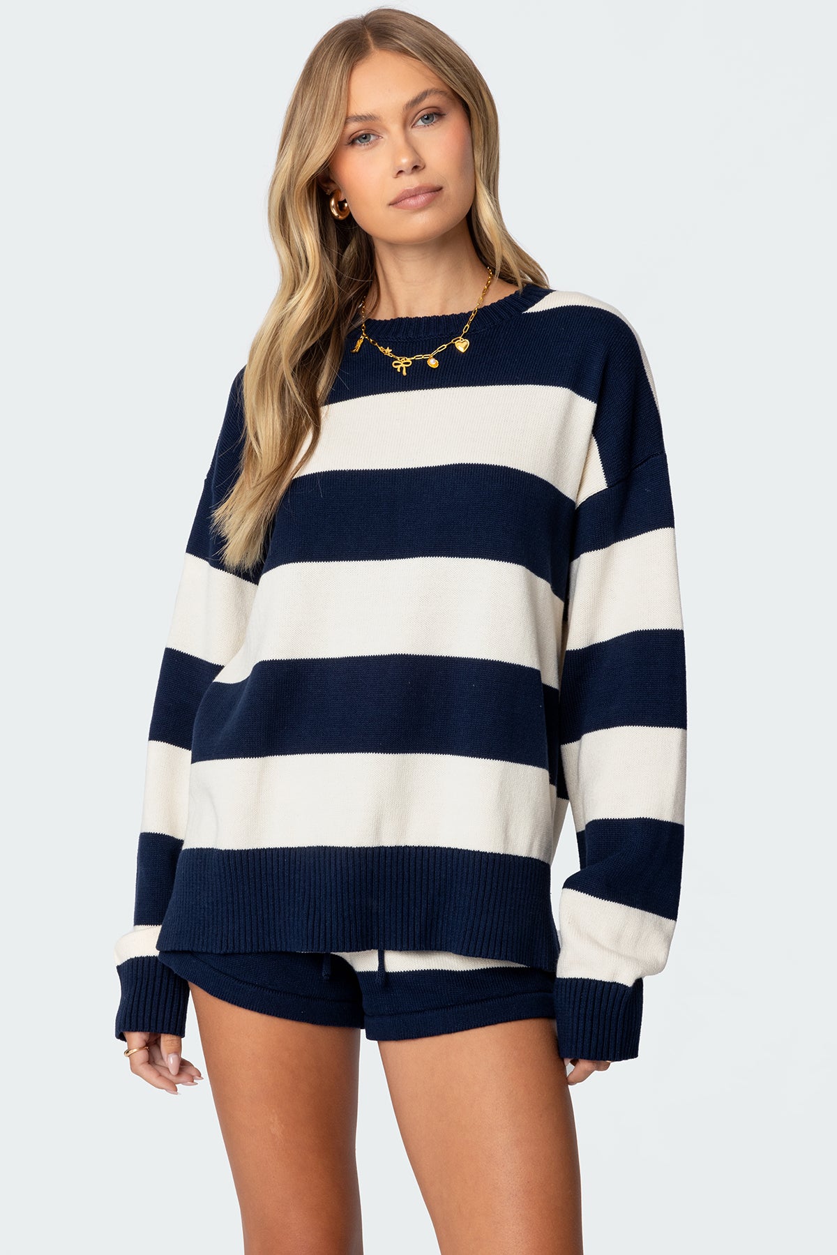 Riley Oversized Striped Sweater - NAVY AND CREAM