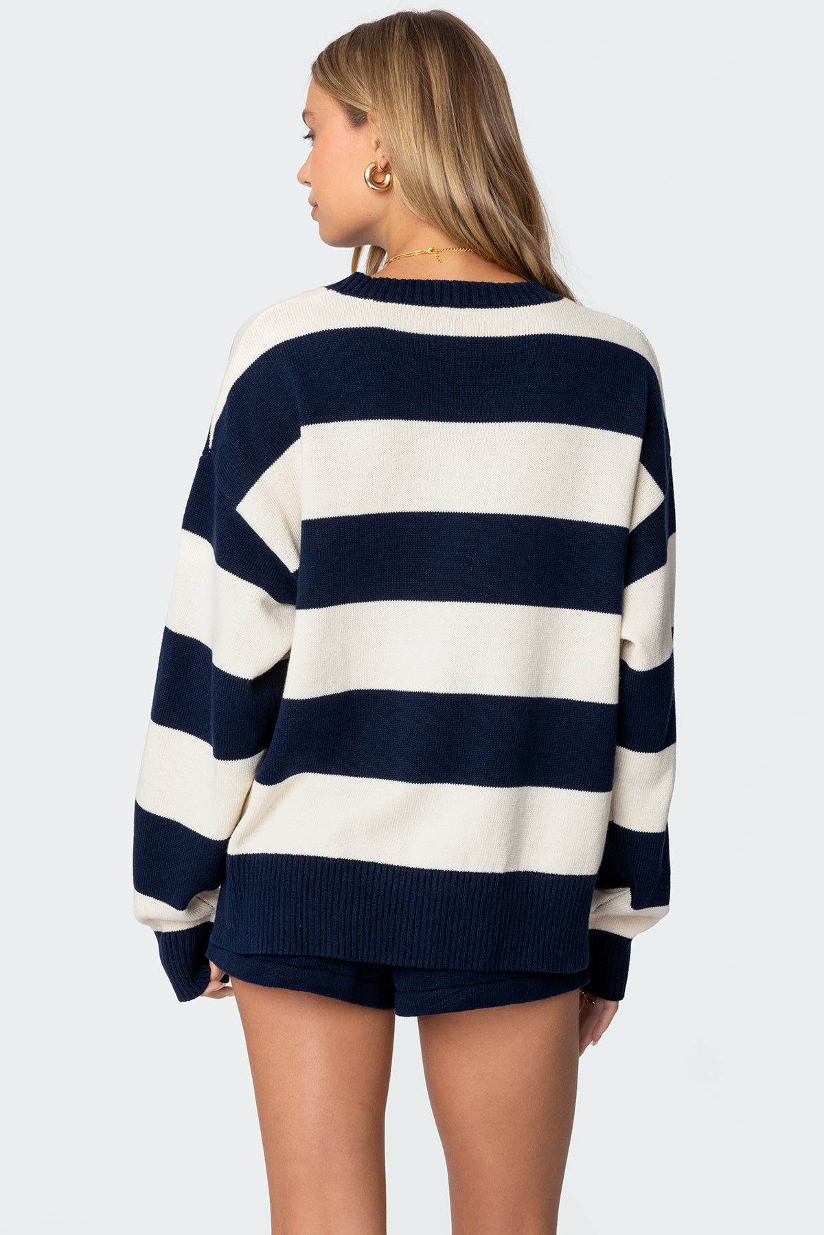 Riley Oversized Striped Sweater - NAVY AND CREAM