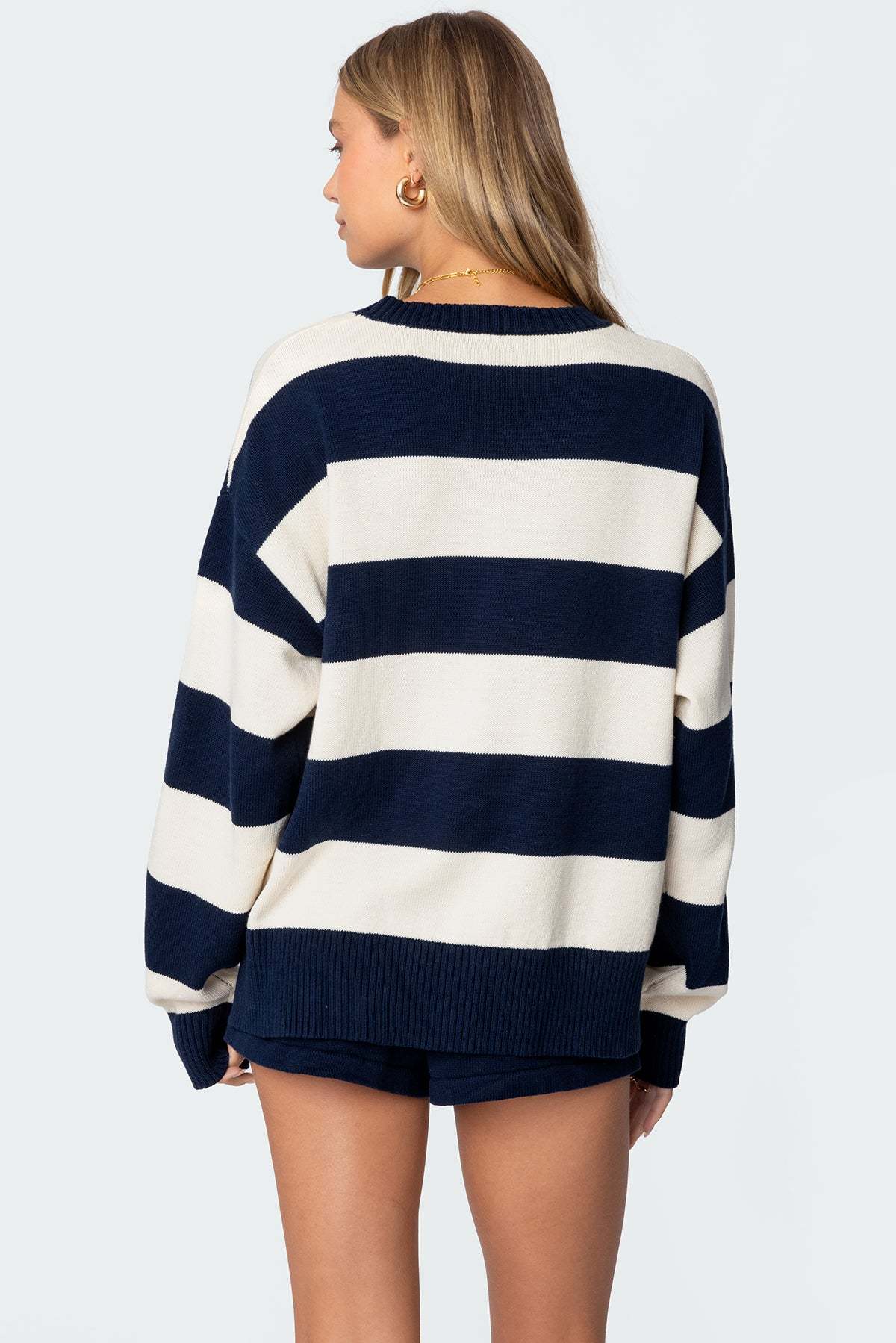 Riley Oversized Striped Sweater - NAVY AND CREAM