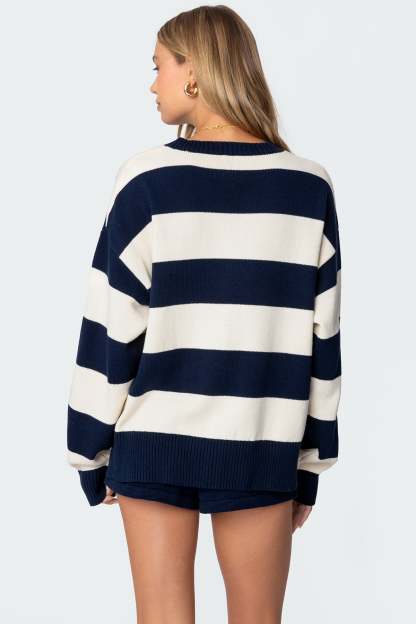 Riley Oversized Striped Sweater - NAVY AND CREAM