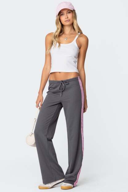 Averie Contrast Striped Sweatpants - GRAY