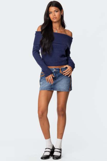 Tamara Fold Over Knit Top - NAVY