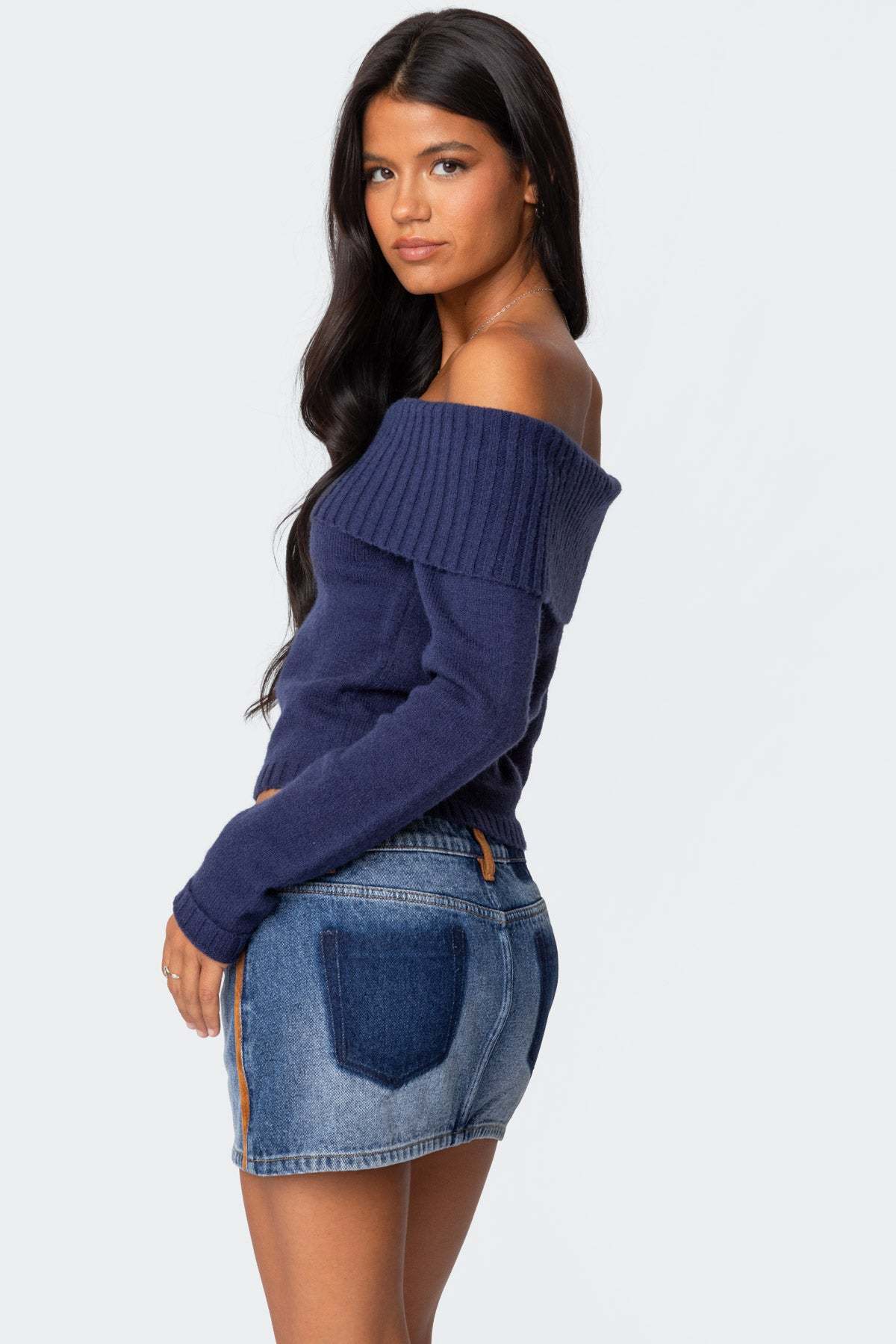 Tamara Fold Over Knit Top - NAVY