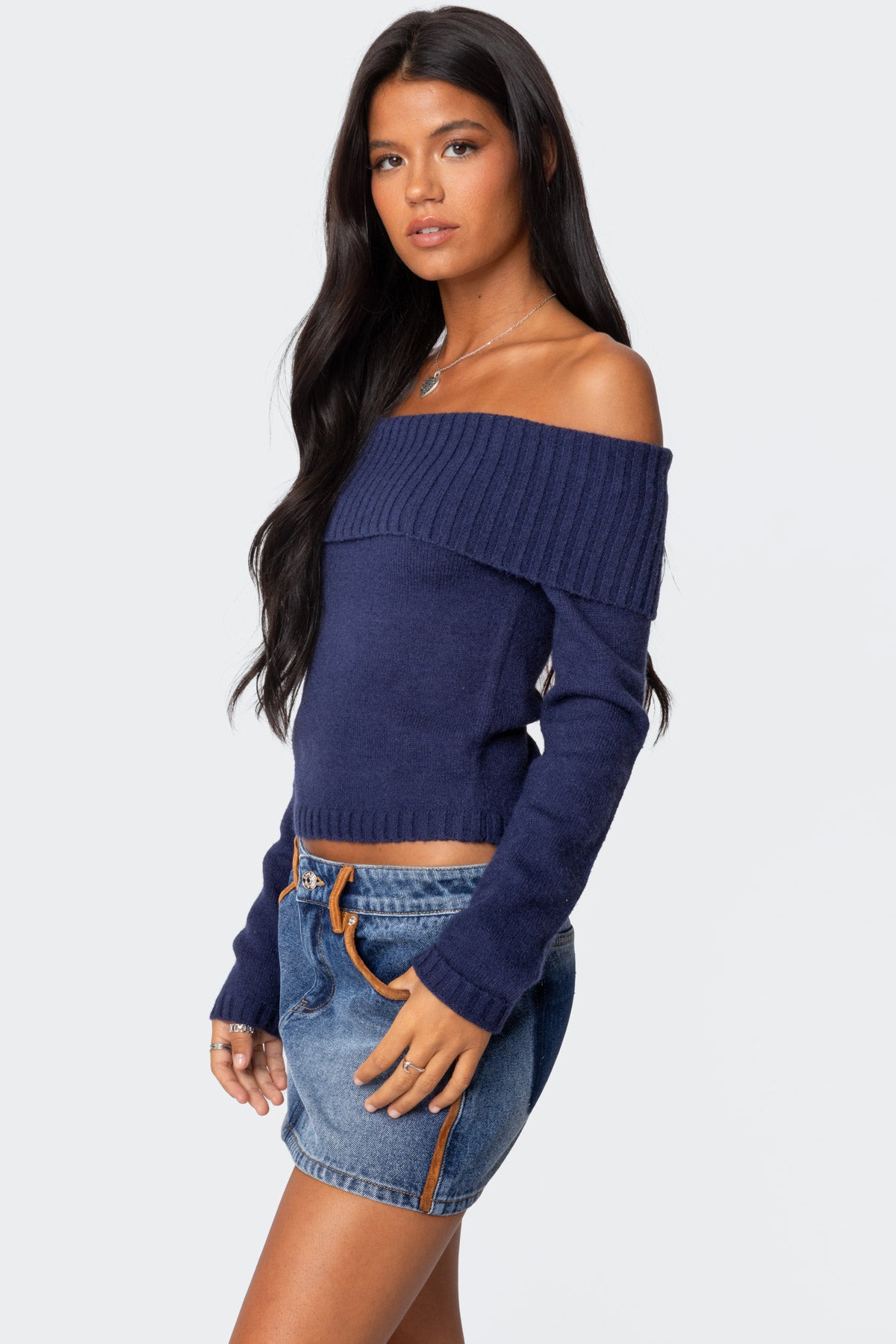Tamara Fold Over Knit Top - NAVY