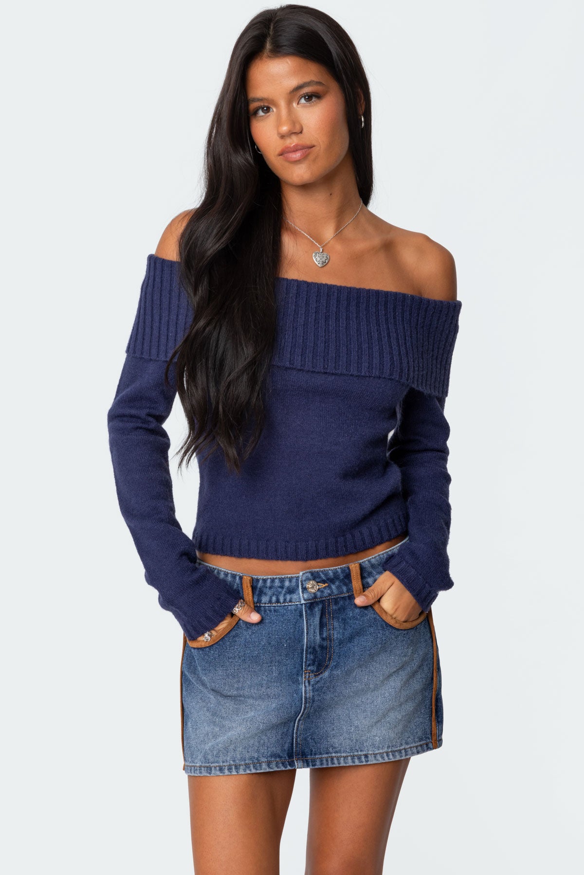 Tamara Fold Over Knit Top - NAVY