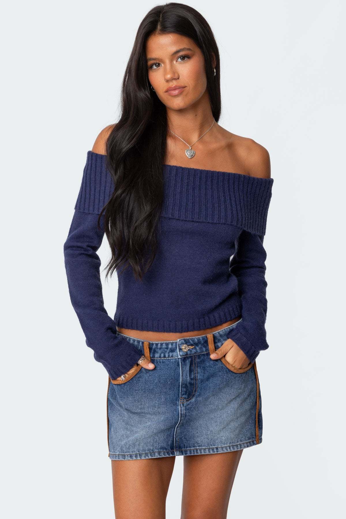 Tamara Fold Over Knit Top - NAVY