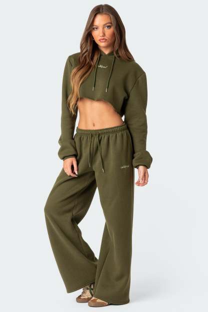 Brenna Low Rise Wide Sweatpants - OLIVE
