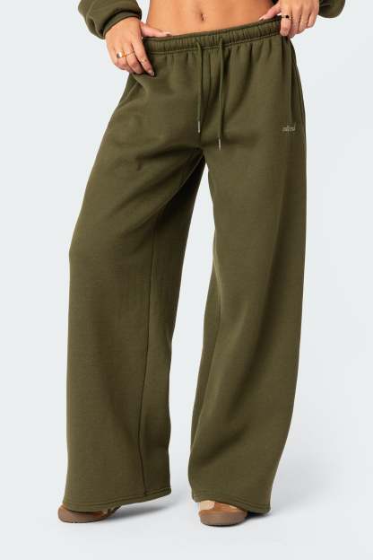Brenna Low Rise Wide Sweatpants - OLIVE