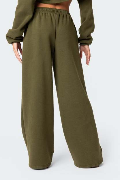 Brenna Low Rise Wide Sweatpants - OLIVE