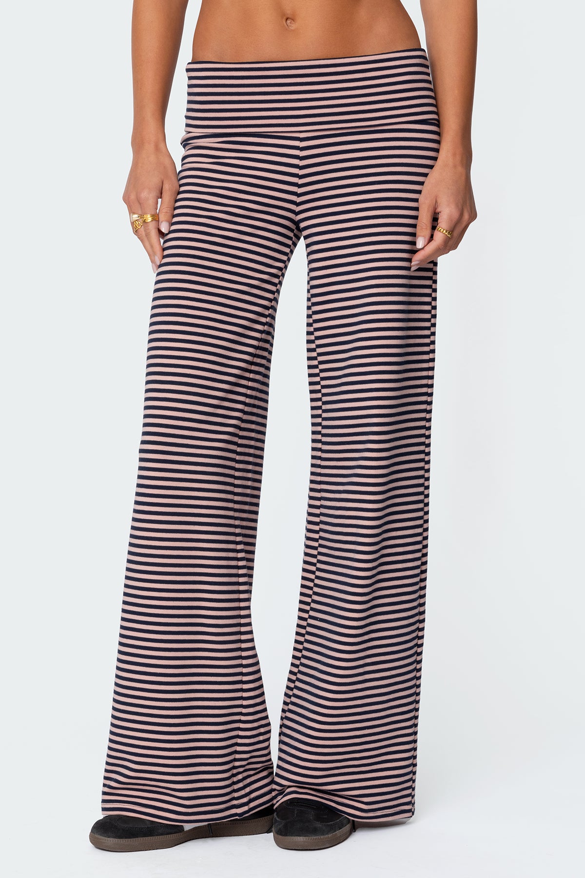 Lilah Striped Fold Over Pants - NAVY AND PINK