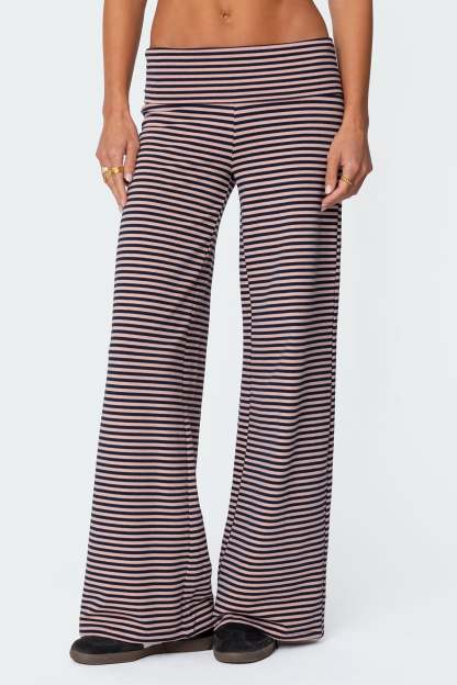 Lilah Striped Fold Over Pants - NAVY AND PINK