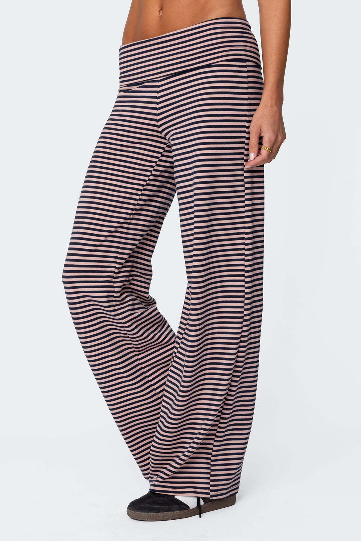 Lilah Striped Fold Over Pants - NAVY AND PINK