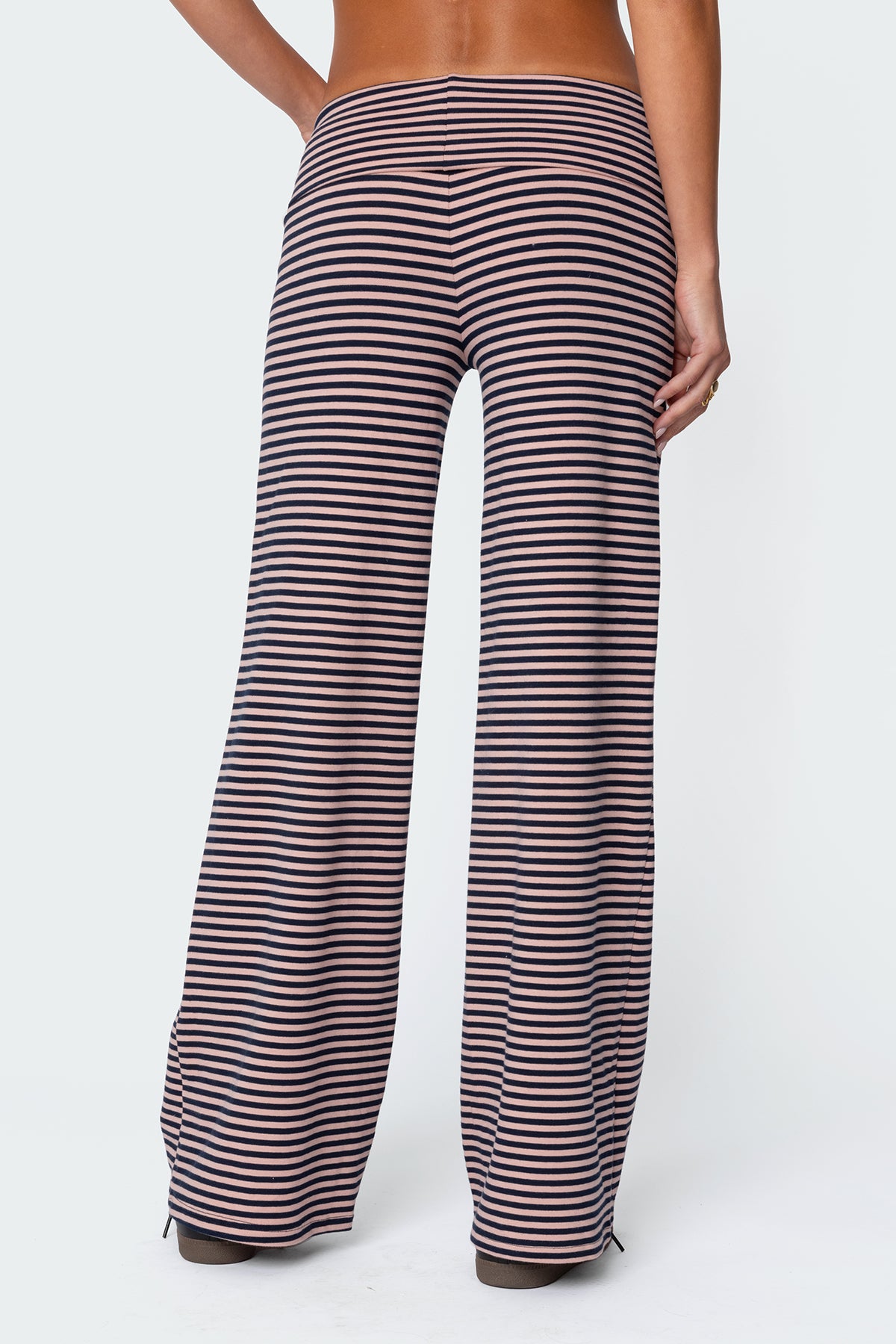 Lilah Striped Fold Over Pants - NAVY AND PINK