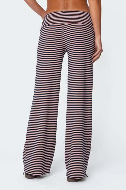 Lilah Striped Fold Over Pants - NAVY AND PINK