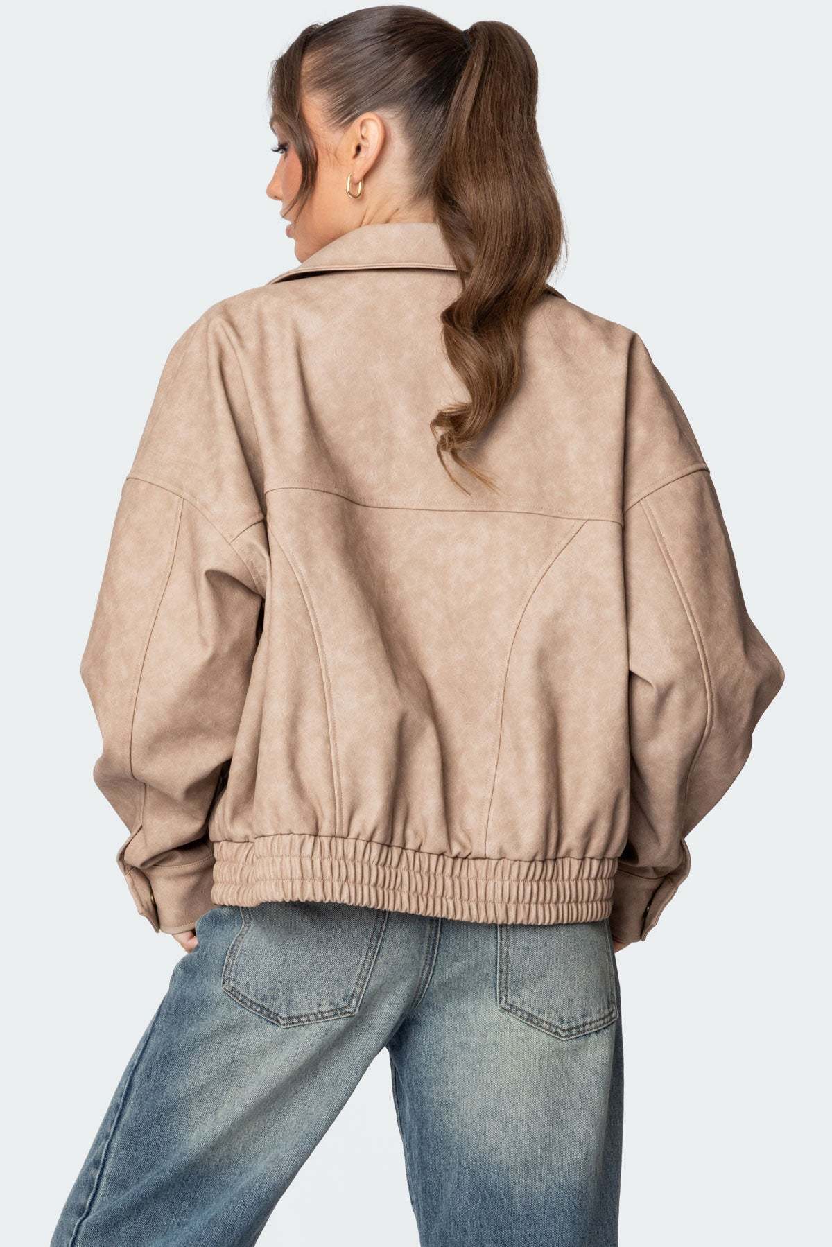 Mori Oversized Faux Leather Jacket - BEIGE