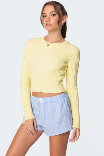 Mallory Cable Knit Sweater - YELLOW