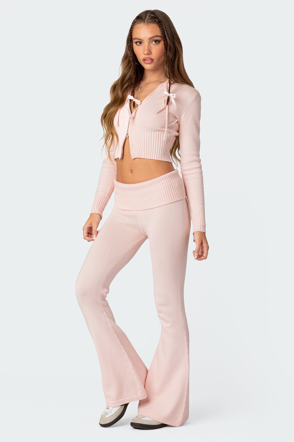 Desiree Knitted Low Rise Fold Over Pants - LIGHT PINK