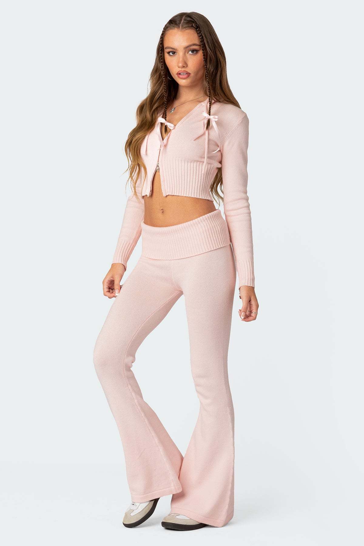 Desiree Knitted Low Rise Fold Over Pants - LIGHT PINK