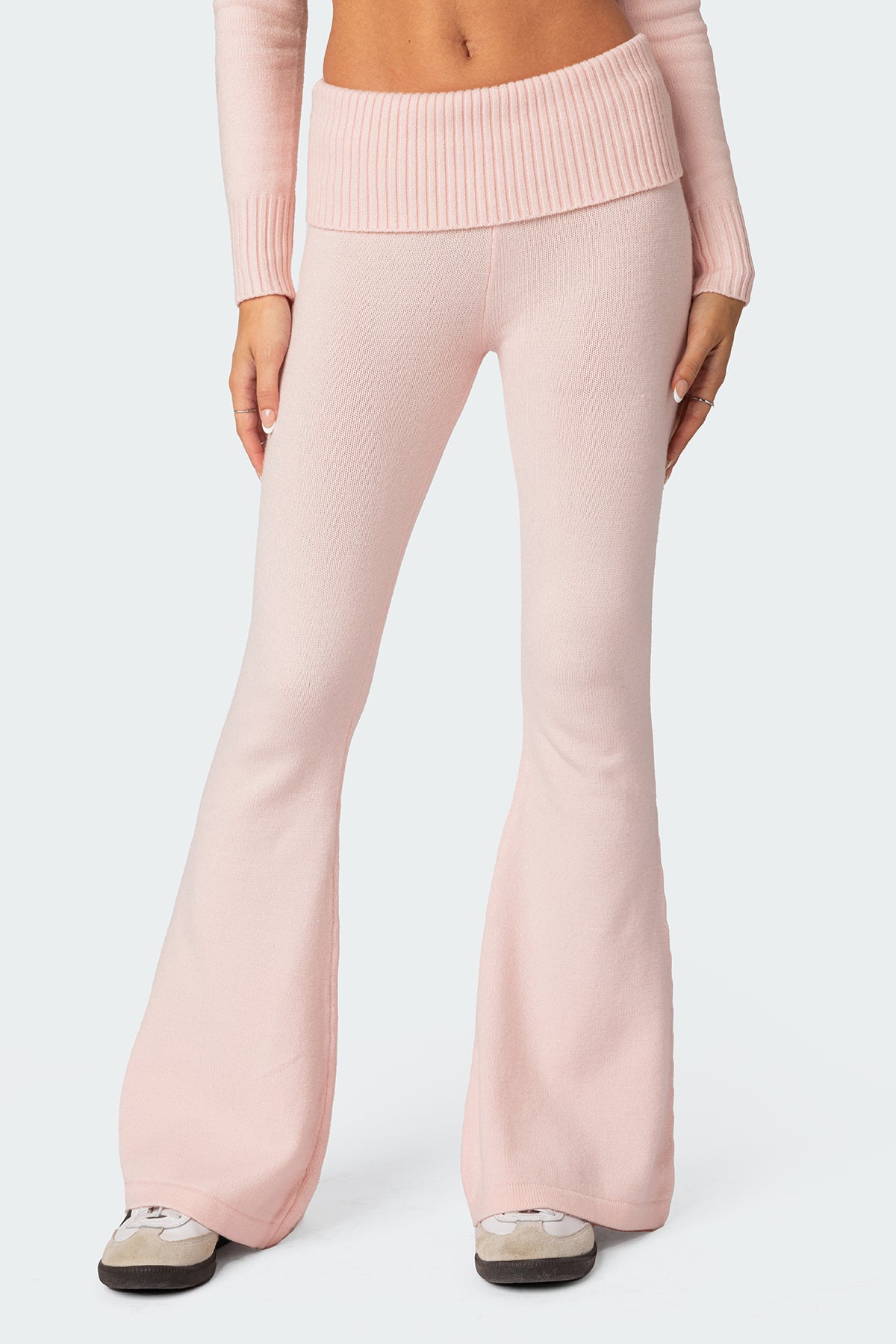 Desiree Knitted Low Rise Fold Over Pants - LIGHT PINK