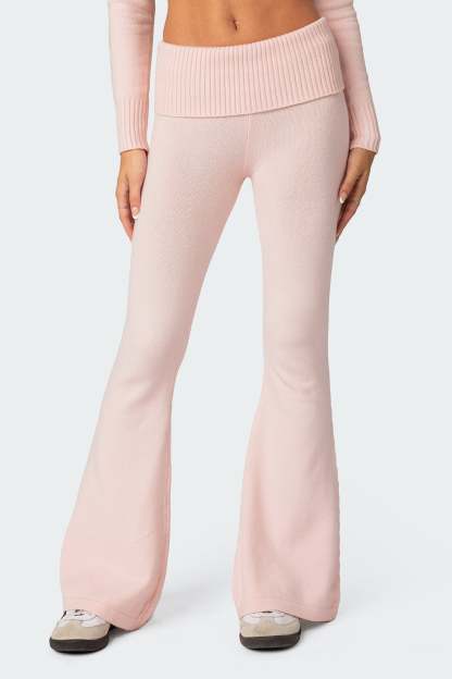 Desiree Knitted Low Rise Fold Over Pants - LIGHT PINK