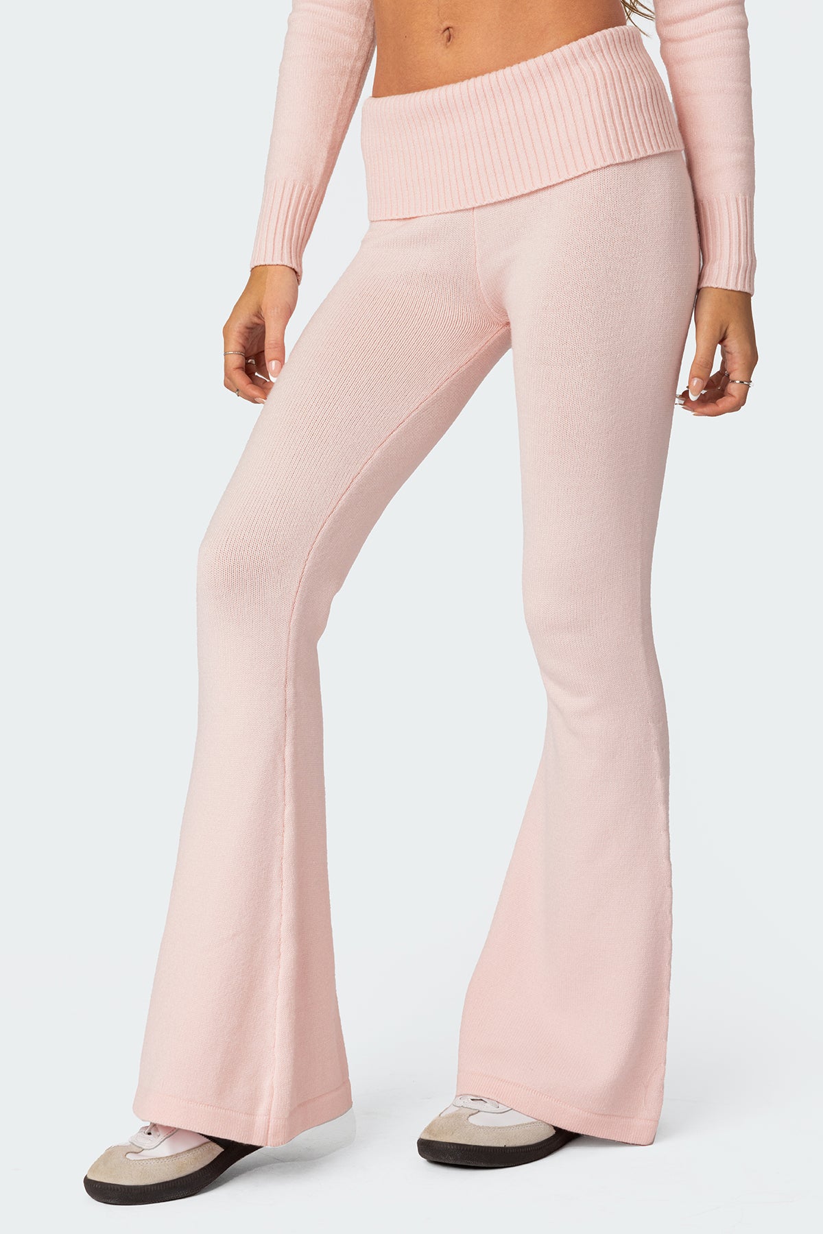 Desiree Knitted Low Rise Fold Over Pants - LIGHT PINK