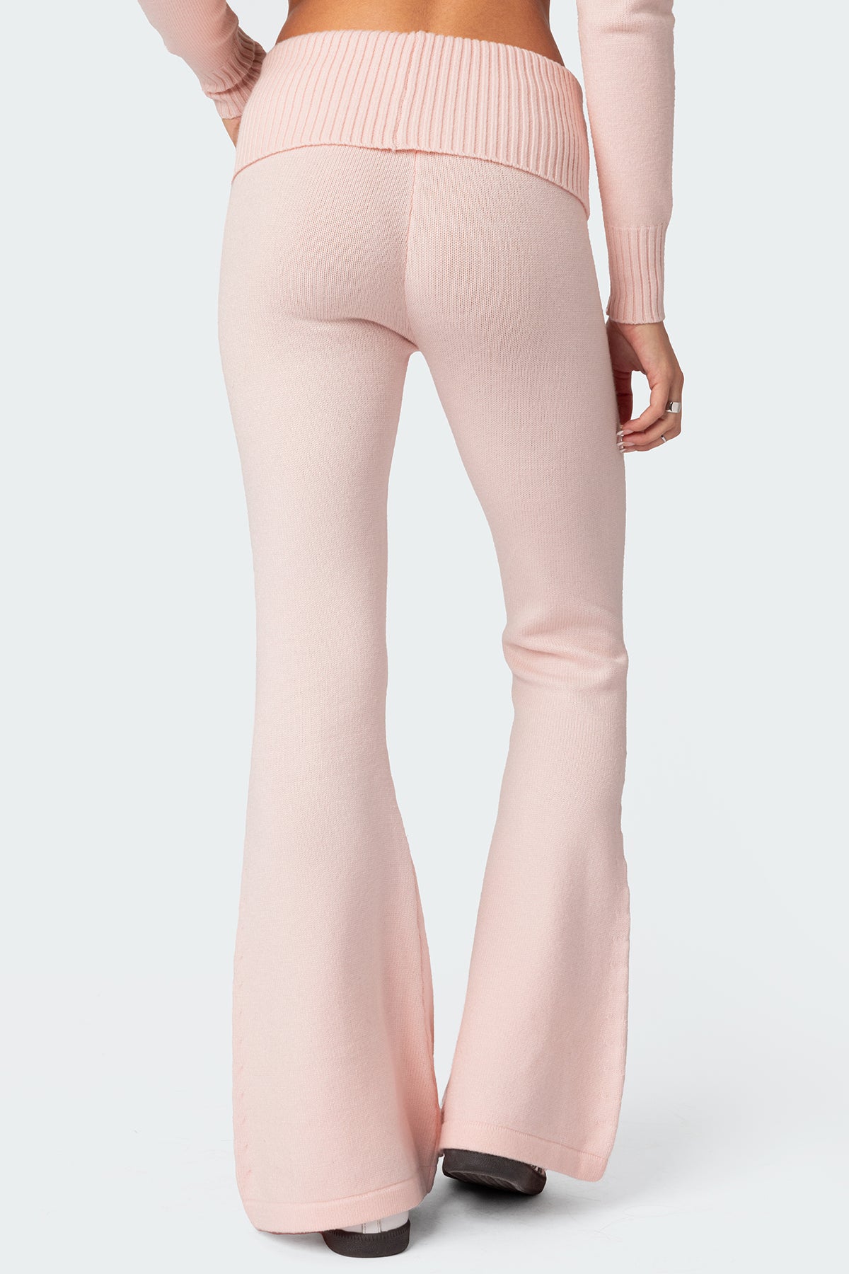 Desiree Knitted Low Rise Fold Over Pants - LIGHT PINK