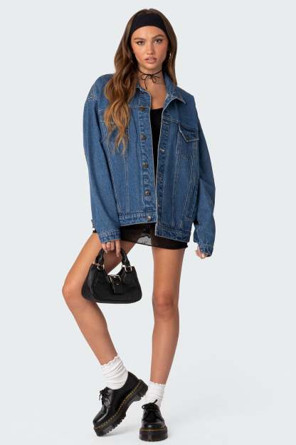 Dalia Oversized Denim Jacket - DARK BLUE