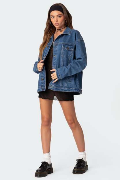 Dalia Oversized Denim Jacket - DARK BLUE