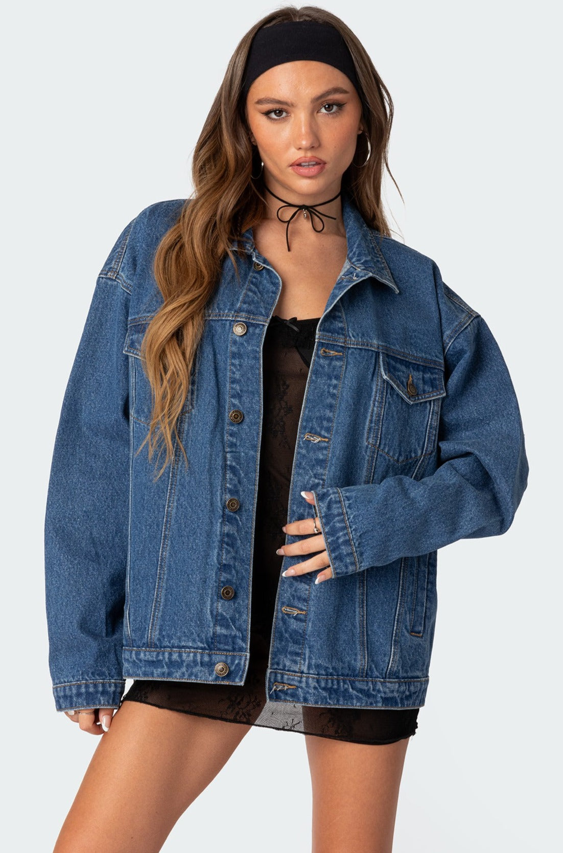 Dalia Oversized Denim Jacket - DARK BLUE