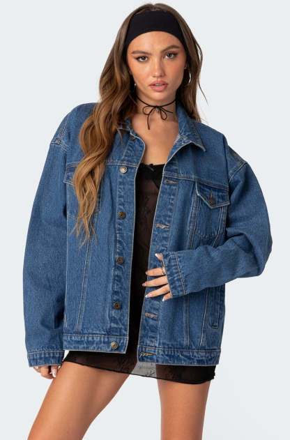 Dalia Oversized Denim Jacket - DARK BLUE