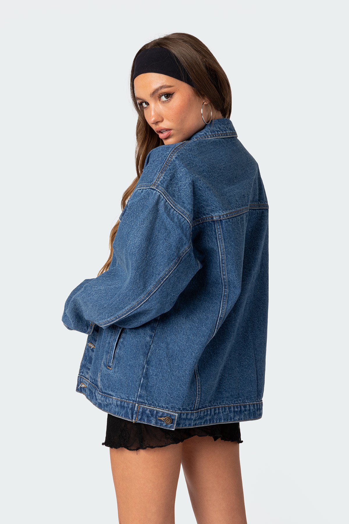 Dalia Oversized Denim Jacket - DARK BLUE