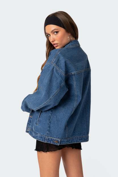 Dalia Oversized Denim Jacket - DARK BLUE