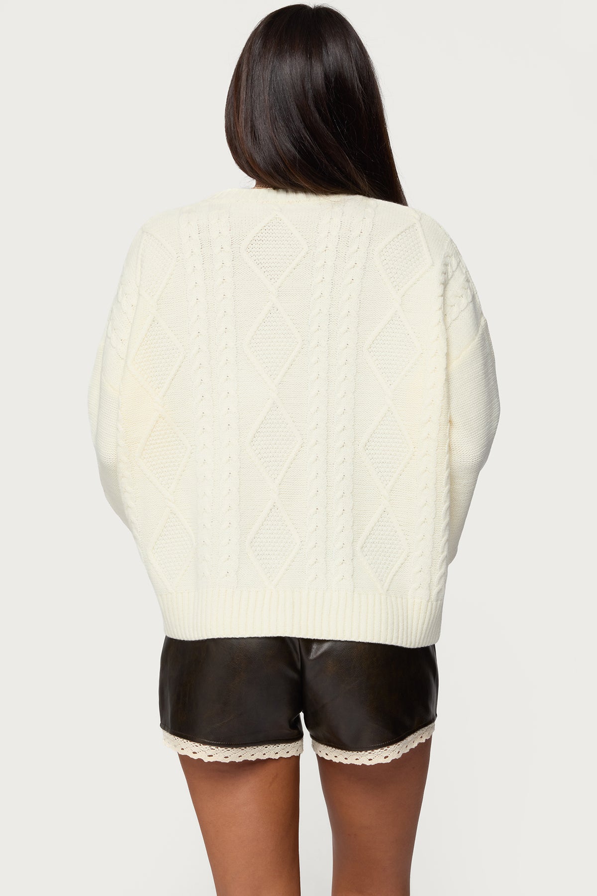 Braided Cable Knit Oversized Sweater - CREAM