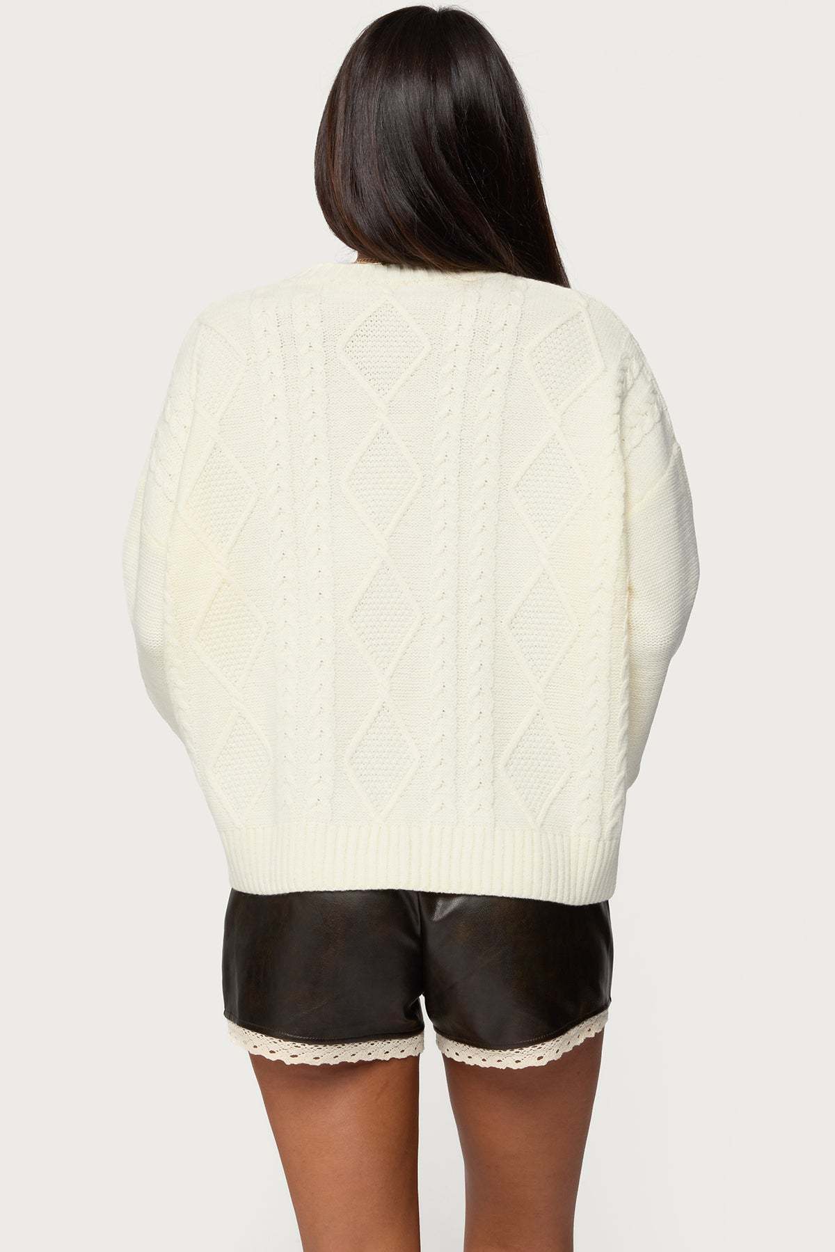 Braided Cable Knit Oversized Sweater - CREAM