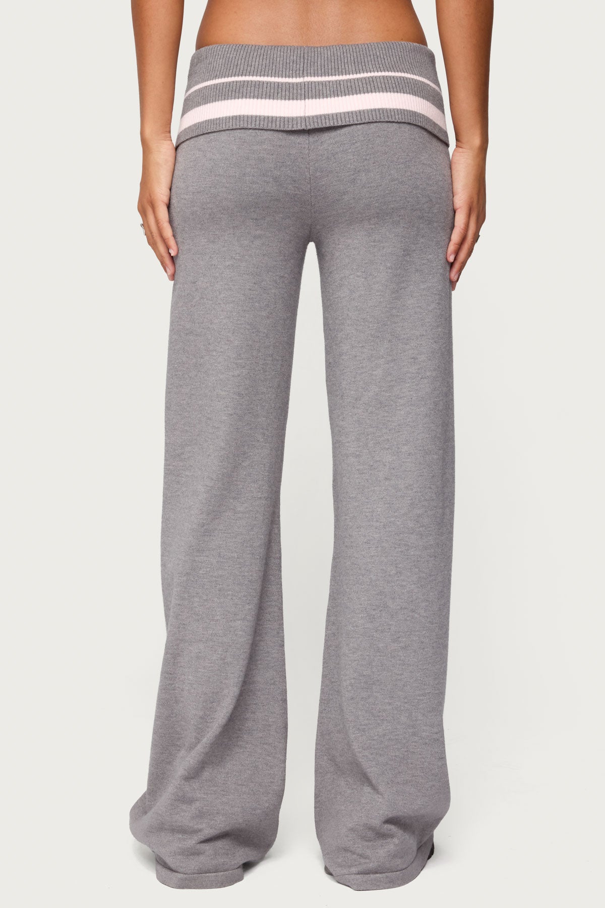 Kaliya Stripey Foldover Knit Pants - GRAY-MELANGE