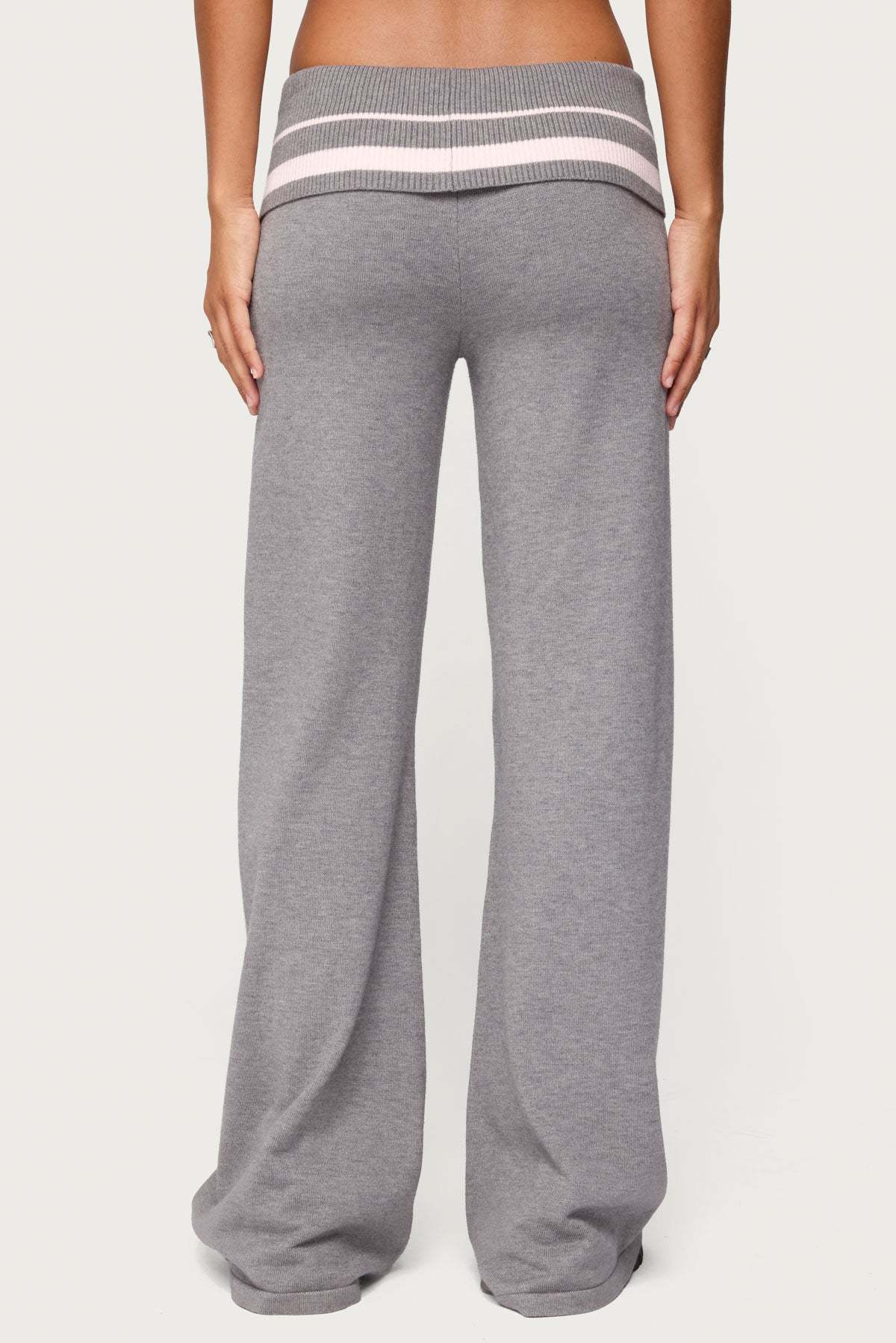 Kaliya Stripey Foldover Knit Pants - GRAY-MELANGE
