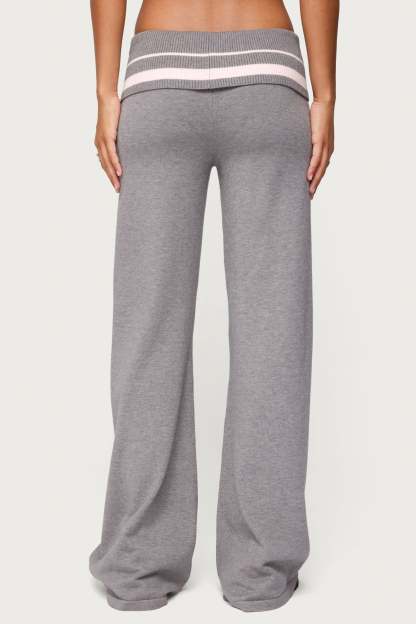 Kaliya Stripey Foldover Knit Pants - GRAY-MELANGE
