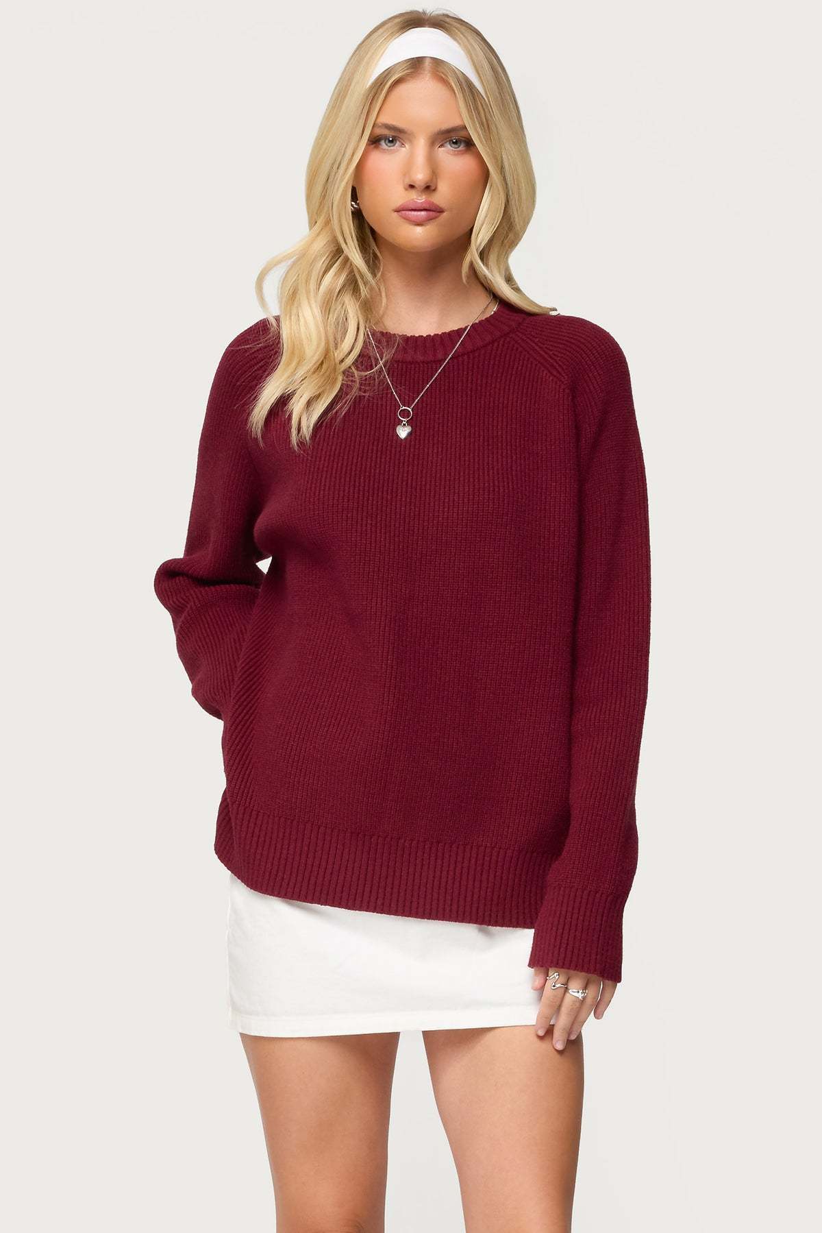 Lavonne Oversized Knit Raglan Sweater - BURGUNDY