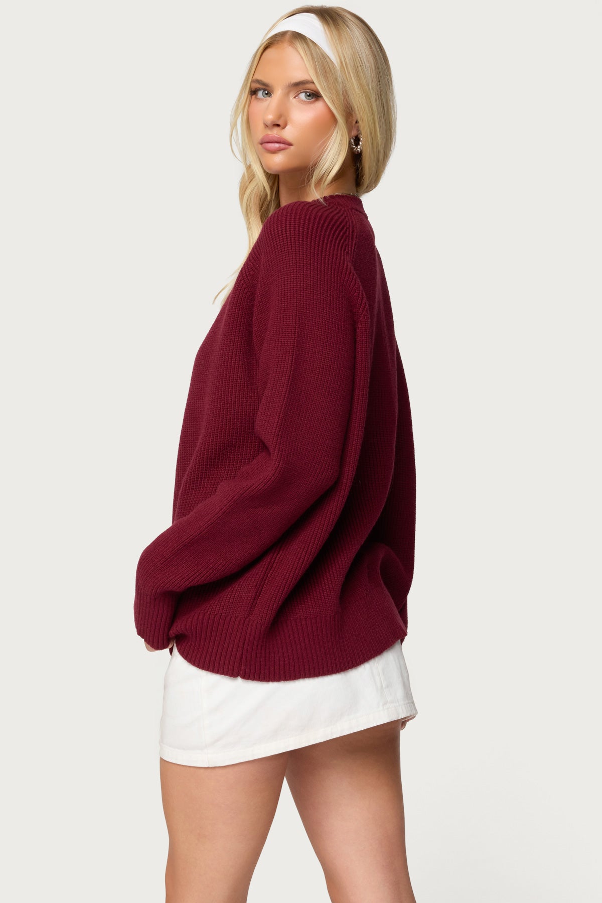 Lavonne Oversized Knit Raglan Sweater - BURGUNDY