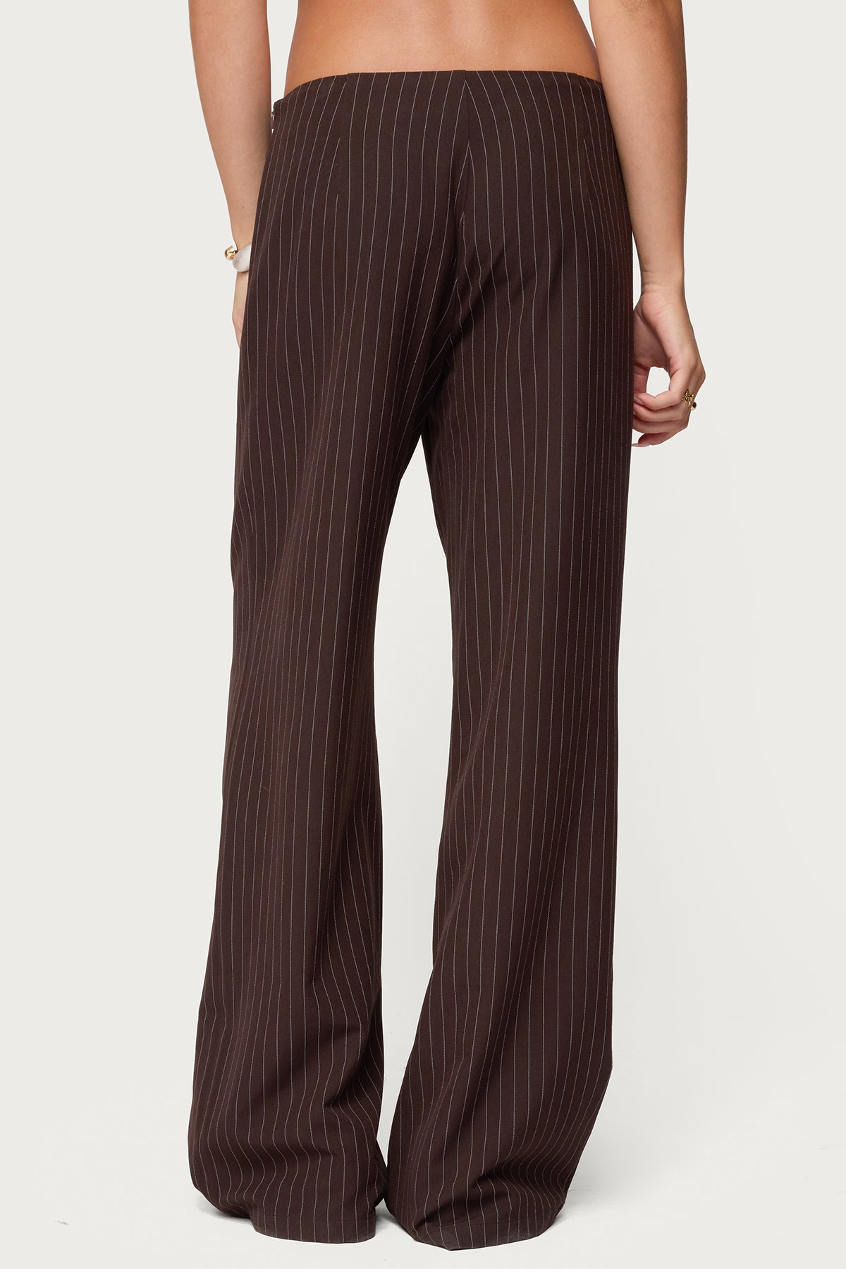 Kerie Pinstripe Low Rise Pants - DARK-BROWN