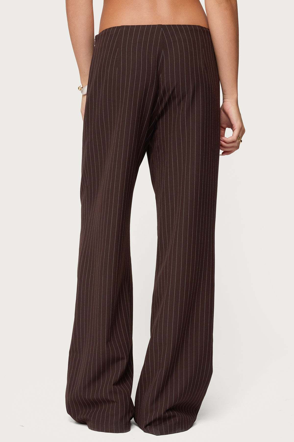Kerie Pinstripe Low Rise Pants - DARK-BROWN