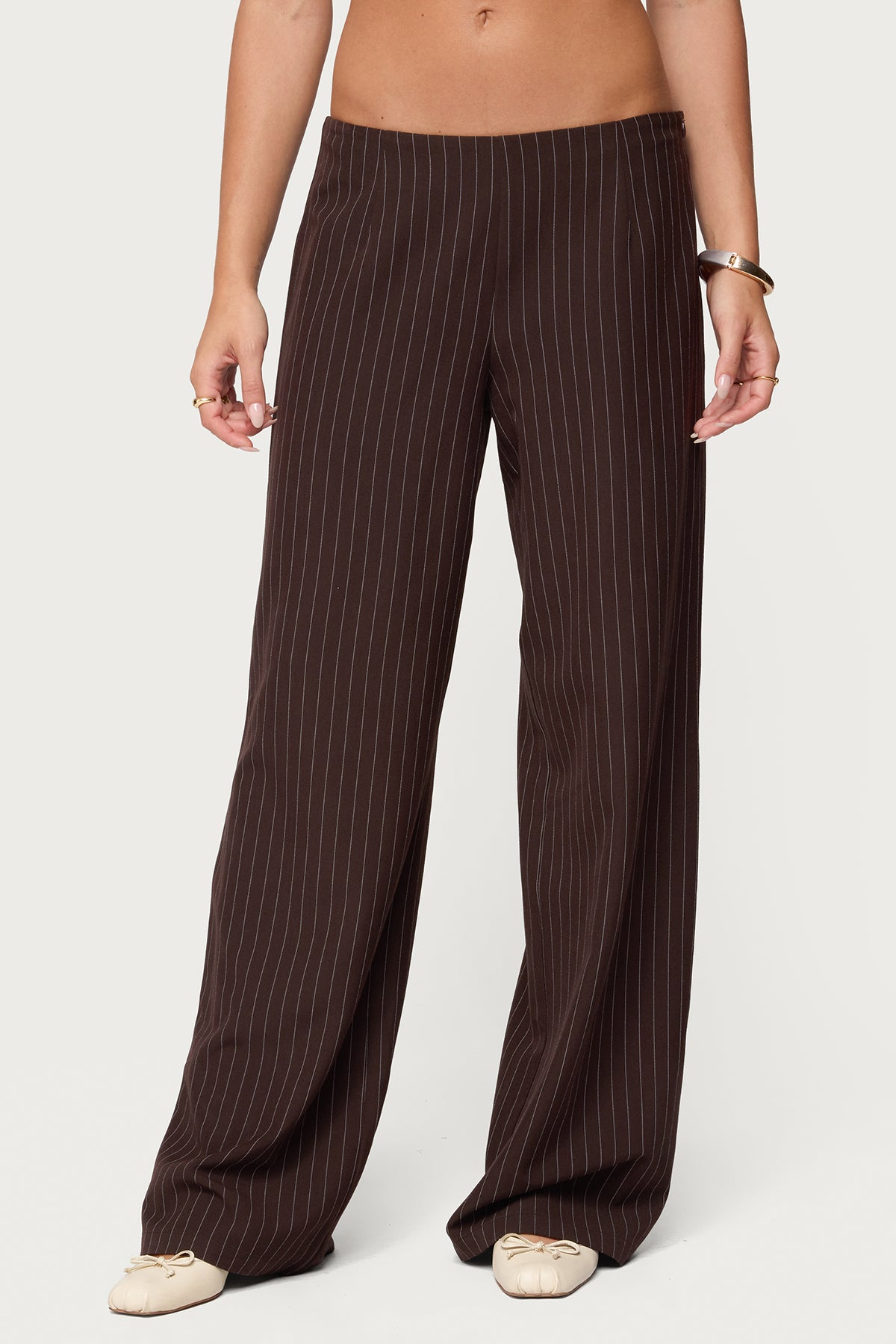 Kerie Pinstripe Low Rise Pants - DARK-BROWN